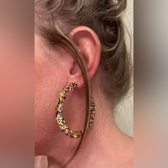 Multicolor Beads Hoop Earrings - Picture 2 of 2